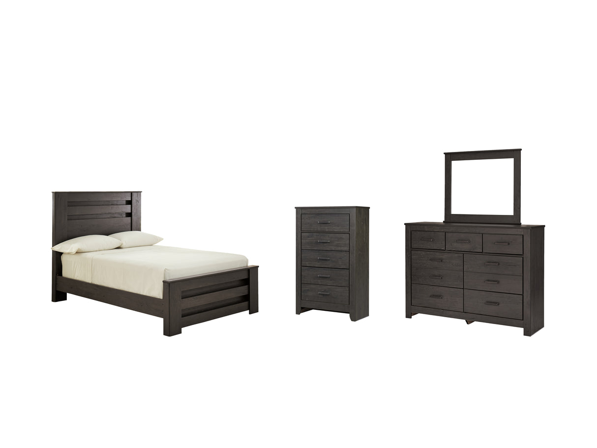 Brinxton Full Panel Bed with Mirrored Dresser and Chest in Charcoal from Ashley - Luna Furniture