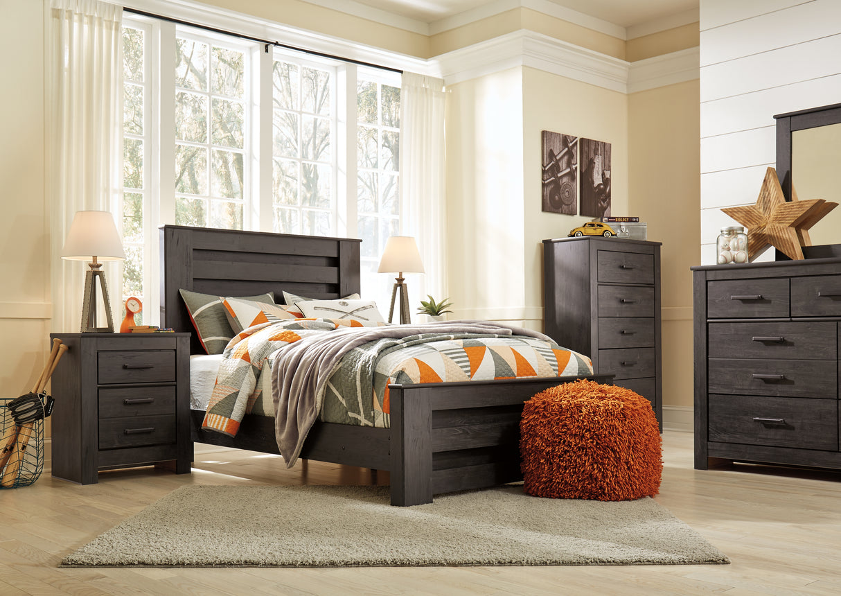 Brinxton Full Panel Bed with Mirrored Dresser and Chest in Charcoal from Ashley - Luna Furniture