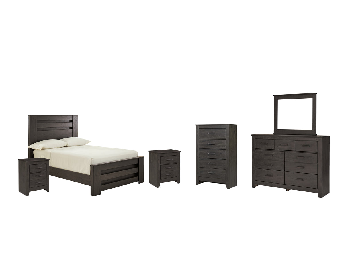 Brinxton Full Panel Bed with Mirrored Dresser, Chest and 2 Nightstands in Charcoal from Ashley - Luna Furniture