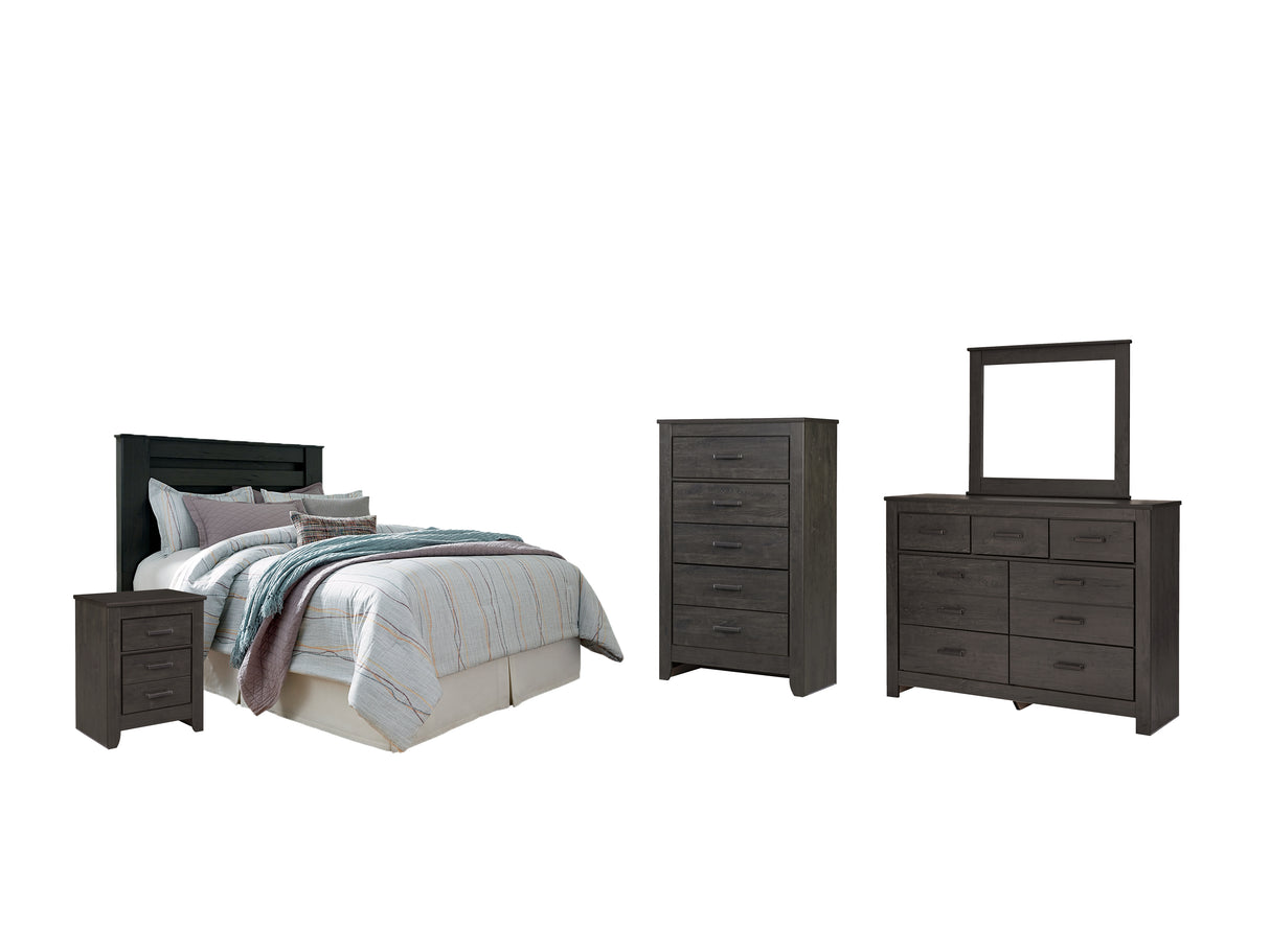 Brinxton Queen/Full Panel Headboard Bed with Mirrored Dresser, Chest and Nightstand in Charcoal from Ashley - Luna Furniture