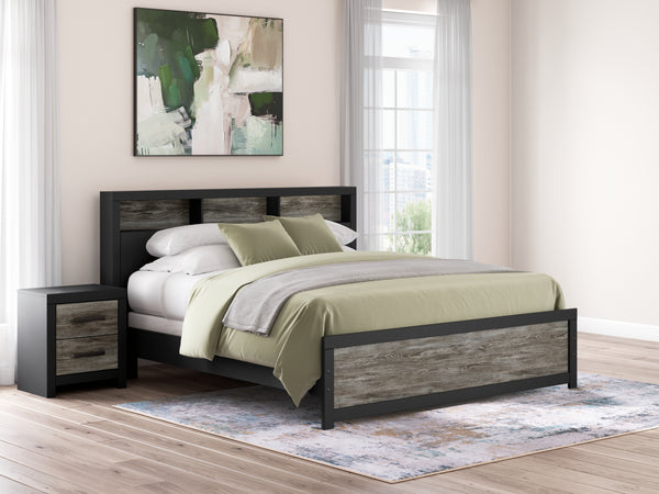 Broachmyn Black/Gray King Led Bookcase Panel Bed