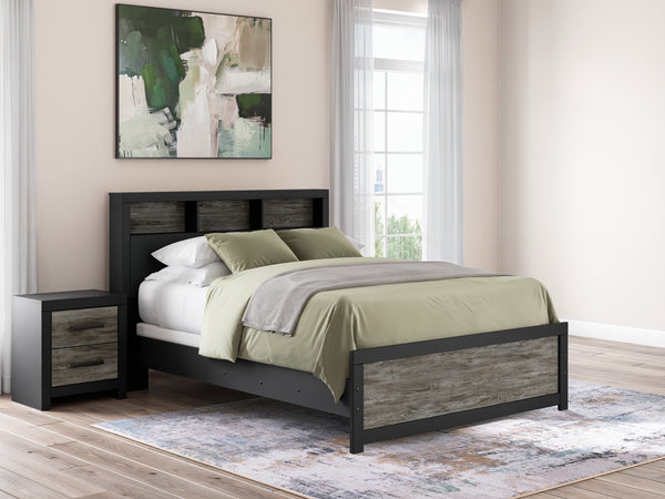Broachmyn Black/Gray Queen Led Bookcase Panel Bed