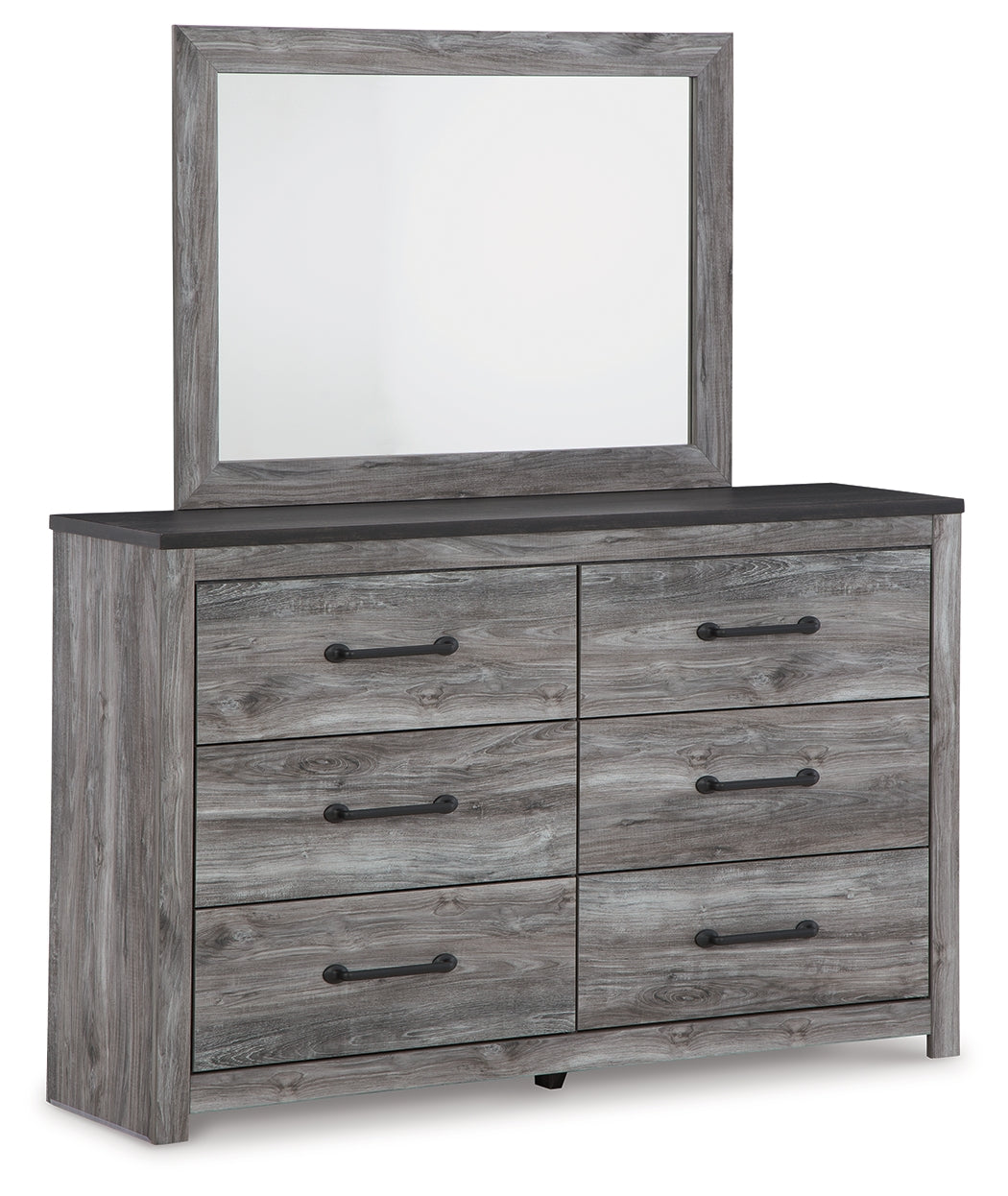 Bronyan King Panel Bed with Mirrored Dresser and Chest in Dark Gray from Ashley - Luna Furniture