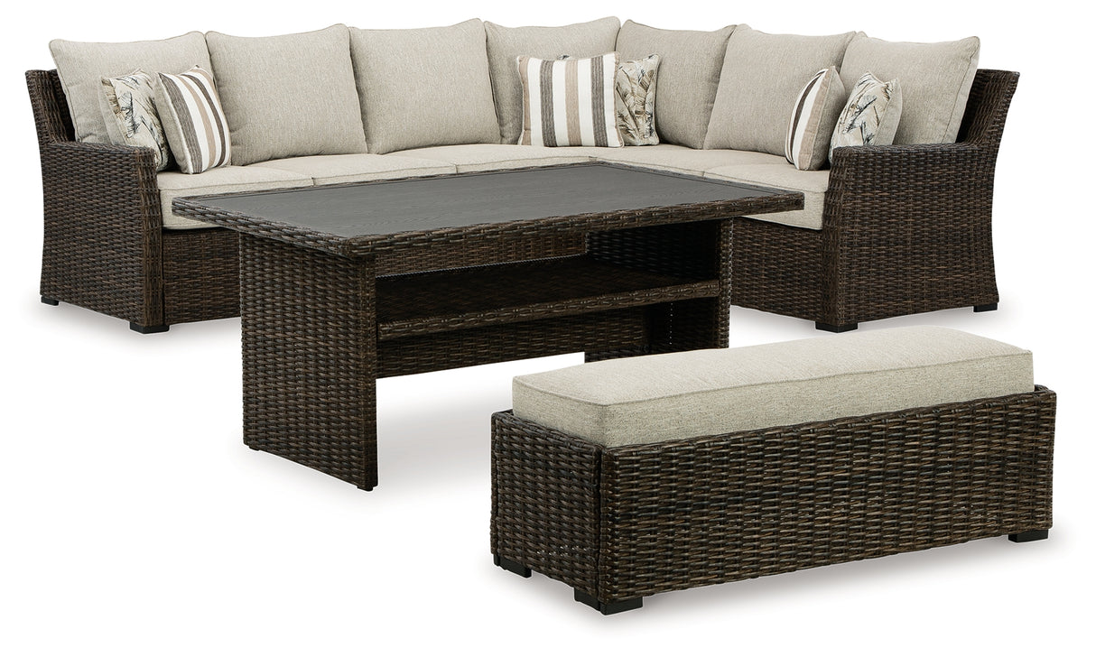 Brook Ranch Brown Outdoor Sectional Set with Coffee Table from Ashley - Luna Furniture