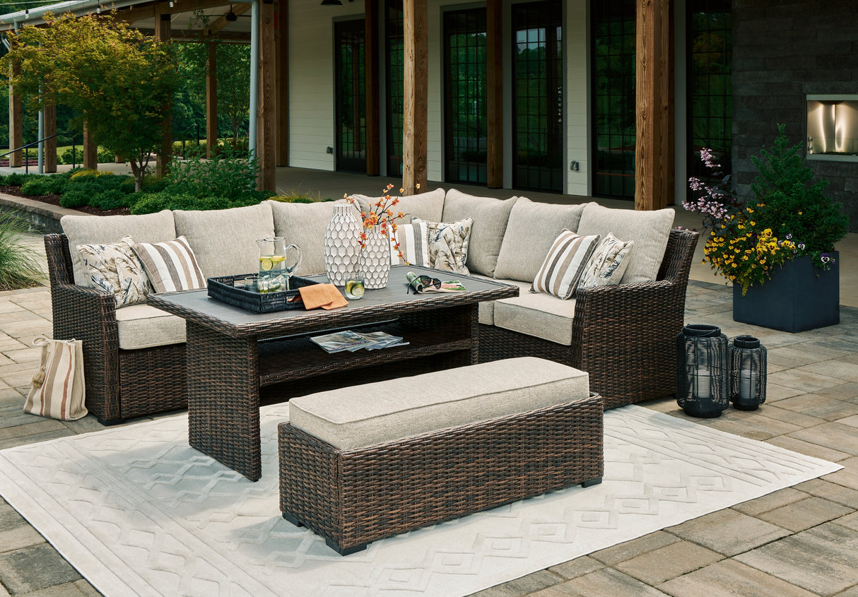 Brook Ranch Brown Outdoor Sectional Set with Coffee Table from Ashley - Luna Furniture