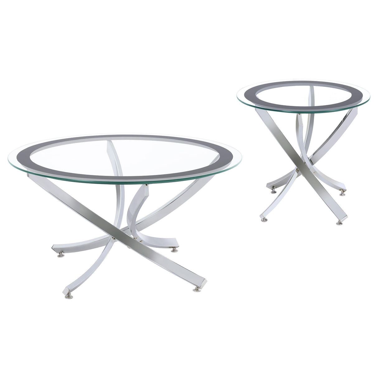 Brooke Chrome 2-Piece Round Glass Top Coffee Table Set from Coaster - Luna Furniture
