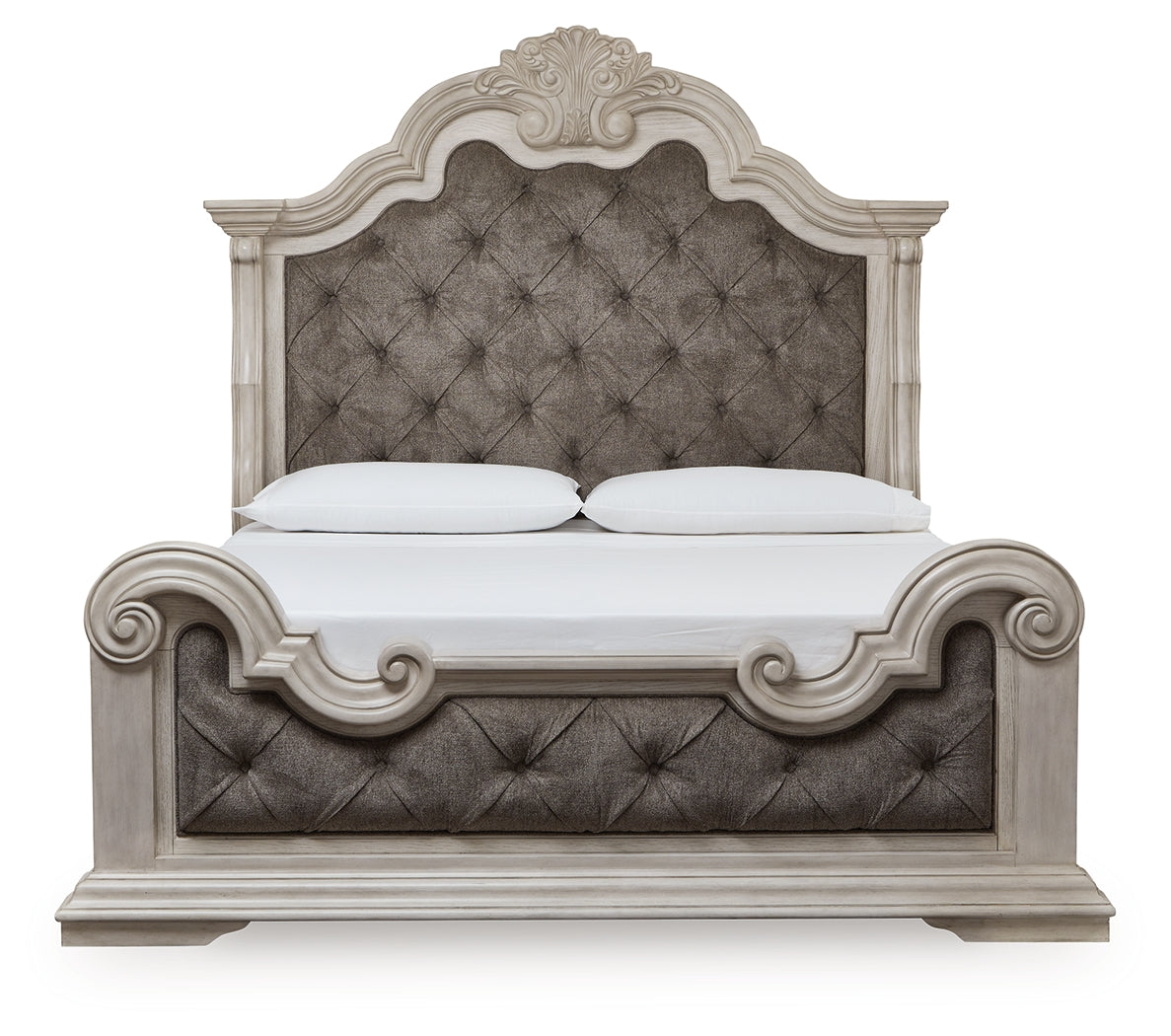 Bruchandi King Upholstered Panel Bed with Dresser and Nightstand in Antique White from Ashley Furniture - Luna Furniture