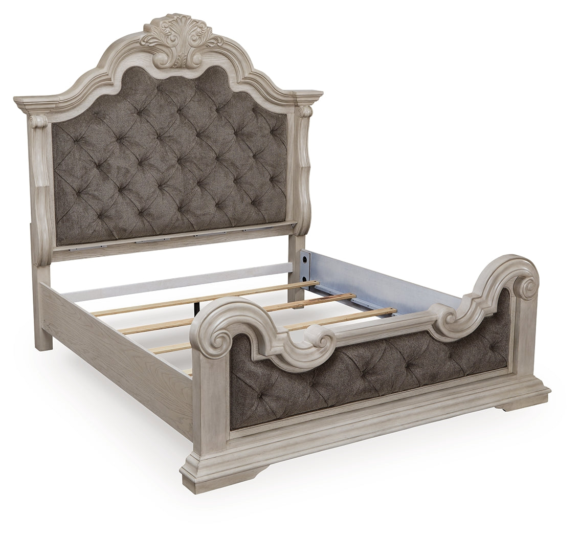 Bruchandi King Upholstered Panel Bed with Dresser and Nightstand in Antique White from Ashley Furniture - Luna Furniture