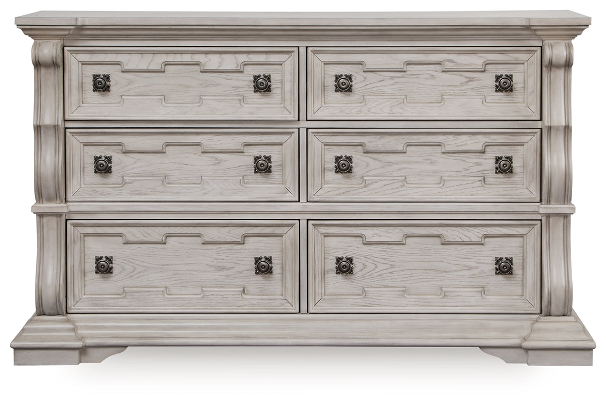 Bruchandi King Upholstered Panel Bed with Dresser in Antique White from Ashley - Luna Furniture