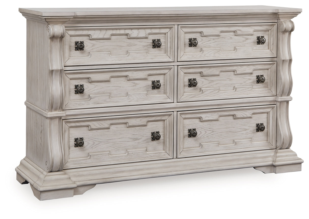 Bruchandi King Upholstered Panel Bed with Dresser in Antique White from Ashley - Luna Furniture