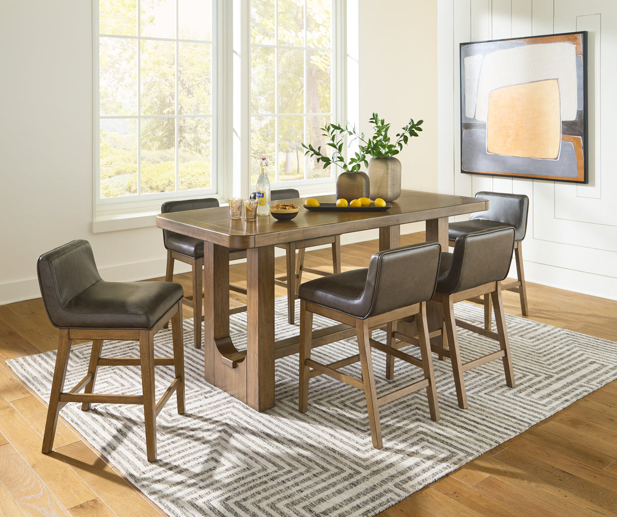 Cabalynn Counter Height Dining Table and 6 Barstools in Light Brown from Ashley - Luna Furniture