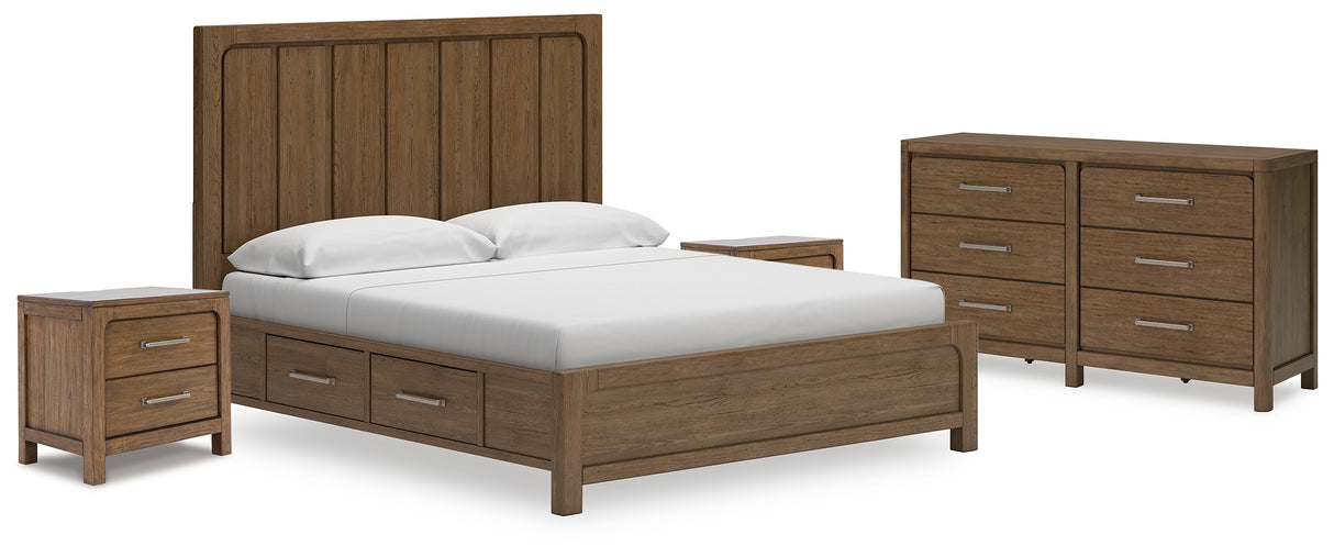 Cabalynn King Panel Storage Bed with Dresser and 2 Nightstands in Light Brown from Ashley - Luna Furniture