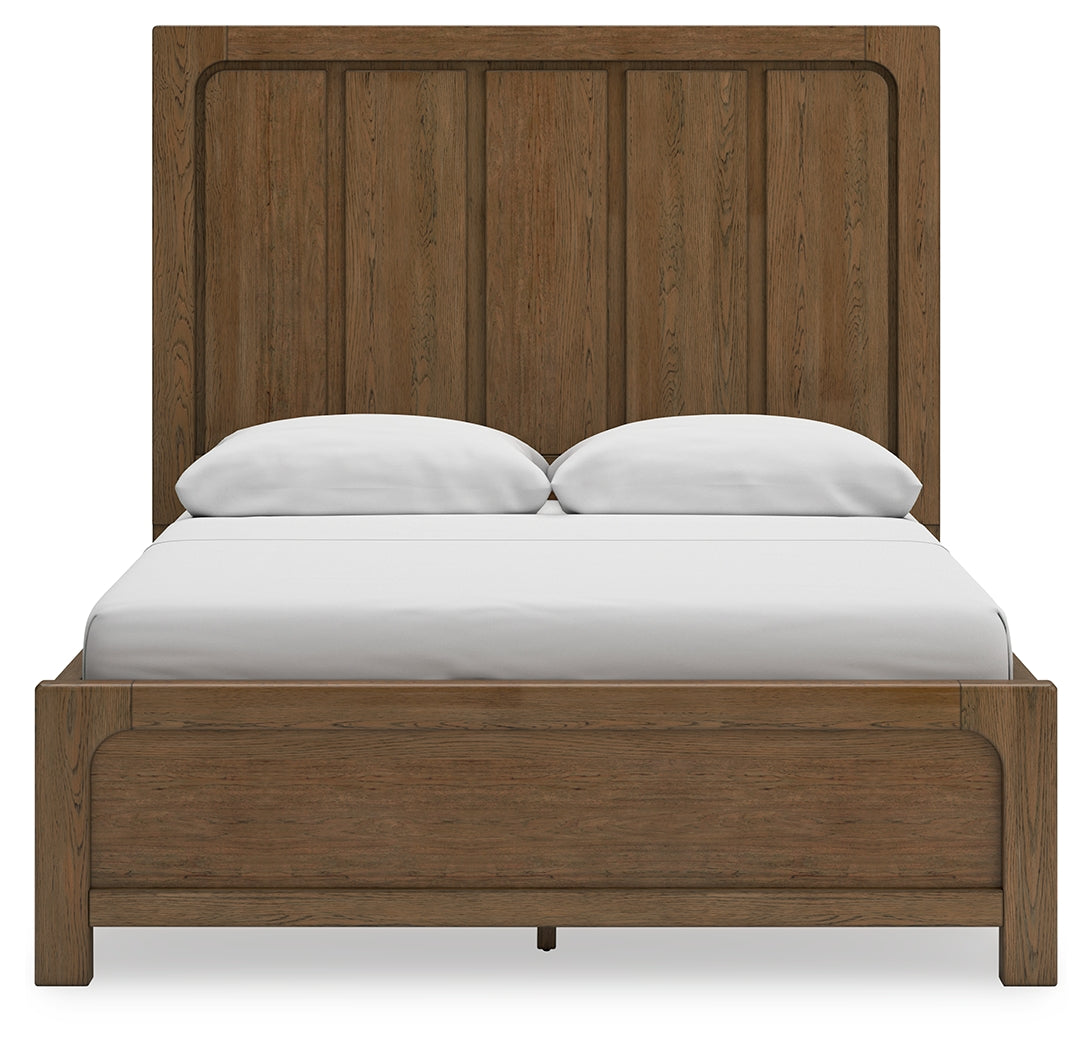 Cabalynn Queen Panel Bed with Storage with Mirrored Dresser and Nightstand in Light Brown from Ashley Furniture - Luna Furniture