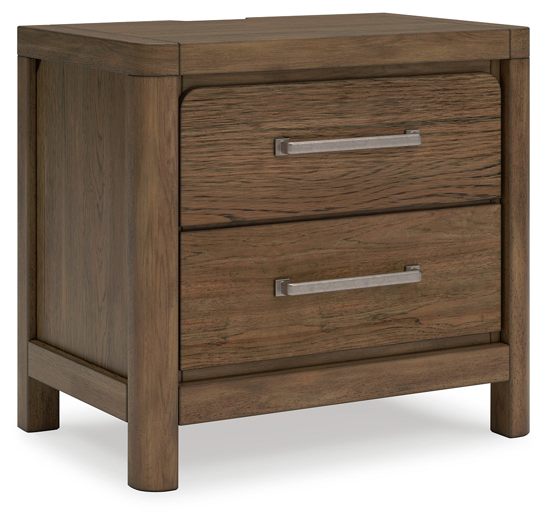 Cabalynn Queen Panel Bed with Storage with Mirrored Dresser and Nightstand in Light Brown from Ashley Furniture - Luna Furniture