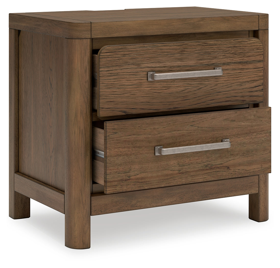 Cabalynn Queen Panel Bed with Storage with Mirrored Dresser and Nightstand in Light Brown from Ashley Furniture - Luna Furniture