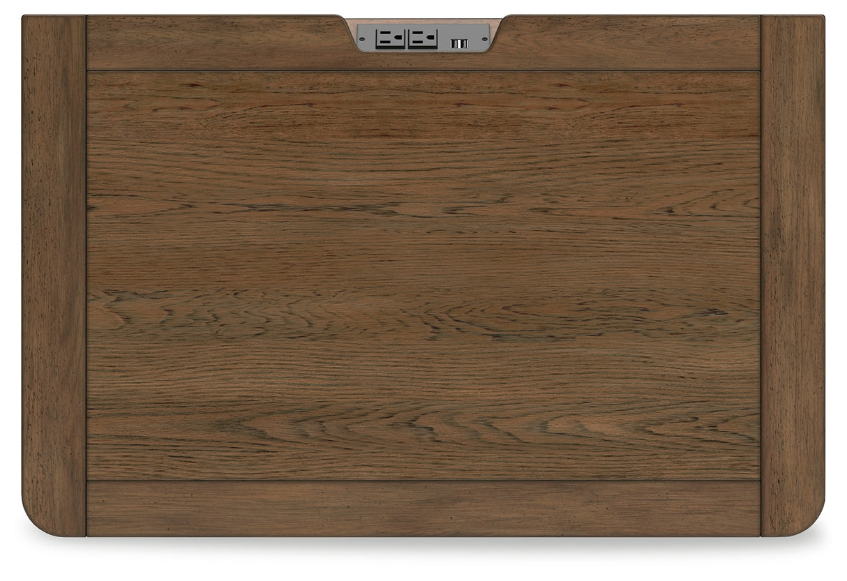 Cabalynn Queen Panel Bed with Storage with Mirrored Dresser and Nightstand in Light Brown from Ashley Furniture - Luna Furniture