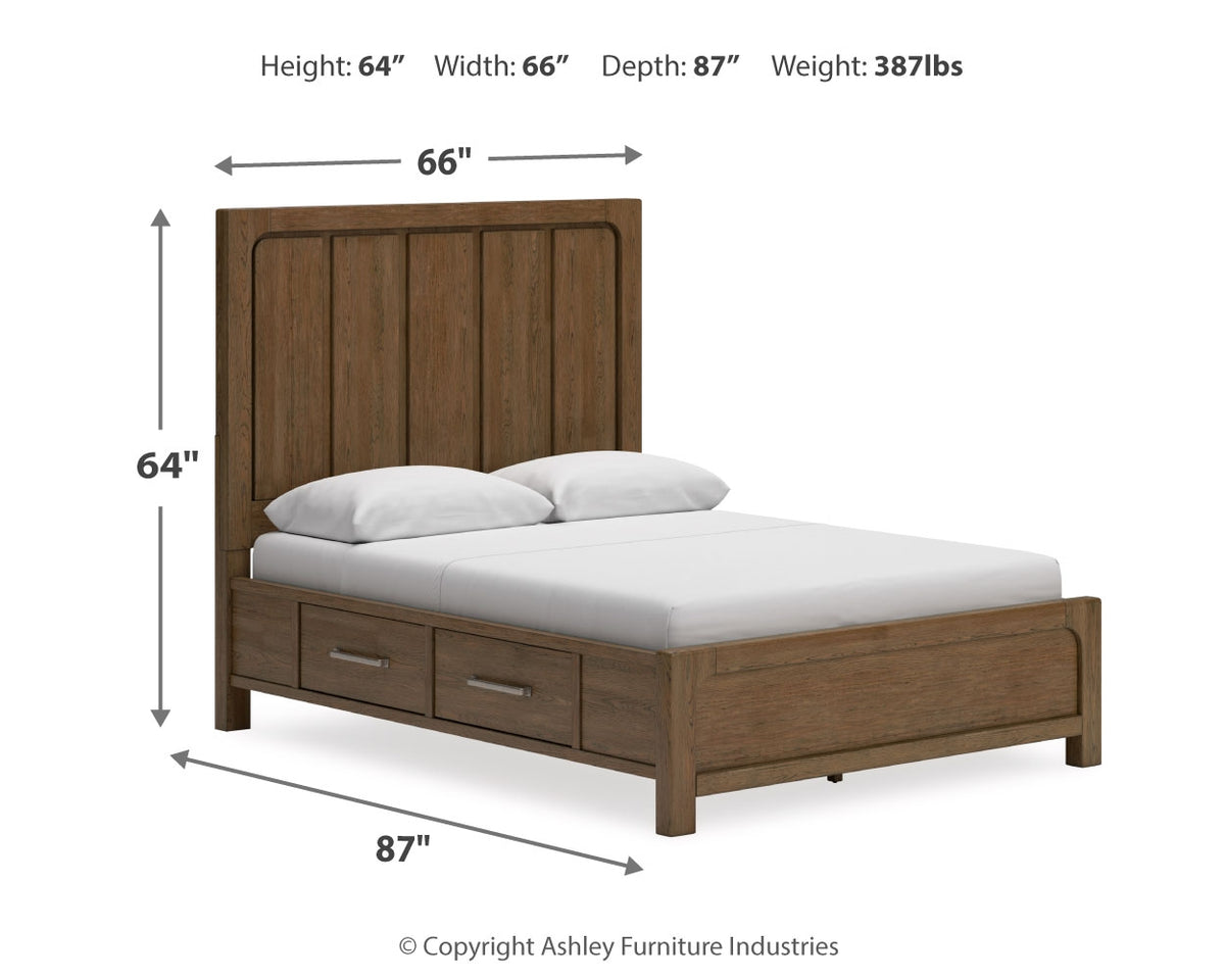 Cabalynn Queen Panel Bed with Storage with Mirrored Dresser and Nightstand in Light Brown from Ashley Furniture - Luna Furniture