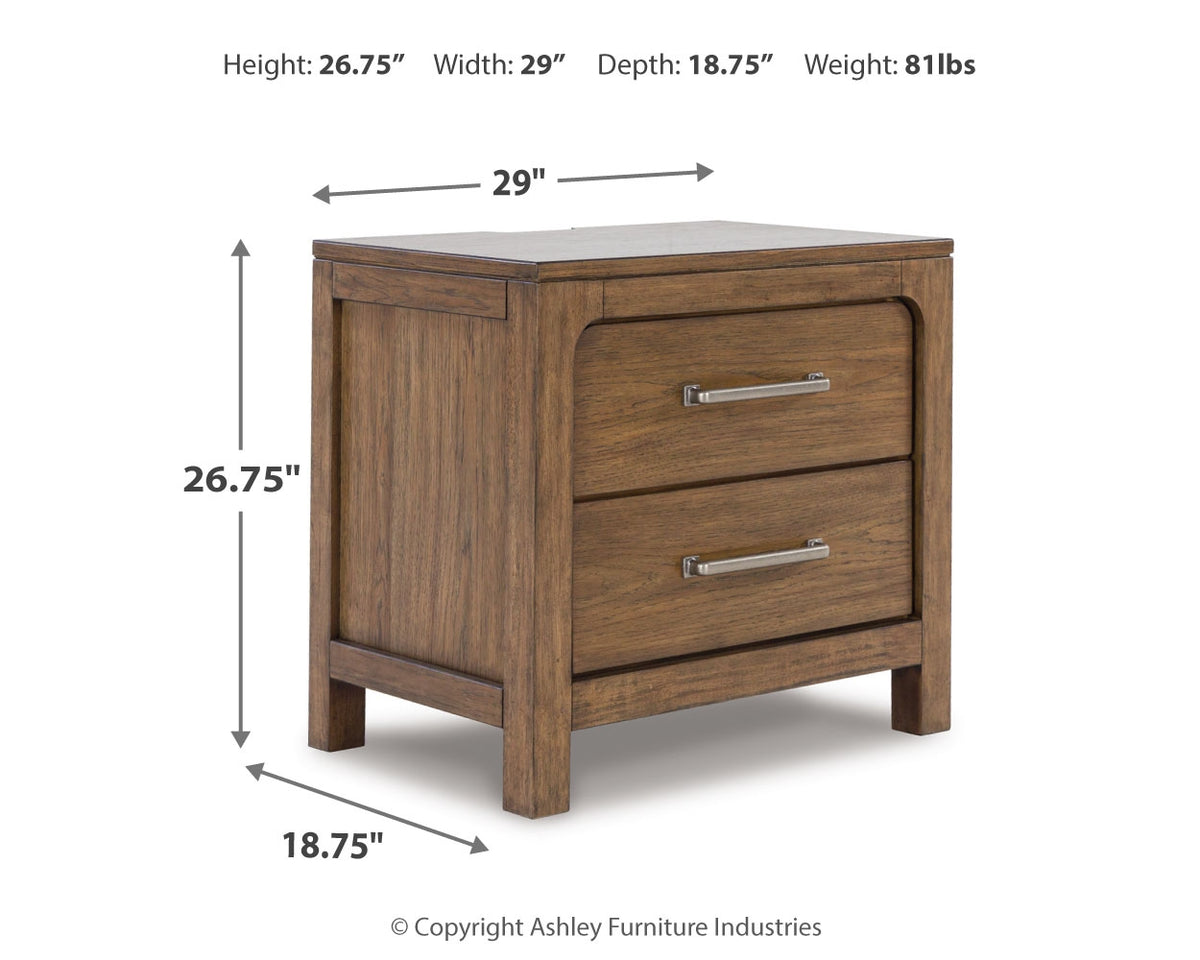 Cabalynn Queen Panel Bed with Storage with Mirrored Dresser and Nightstand in Light Brown from Ashley Furniture - Luna Furniture