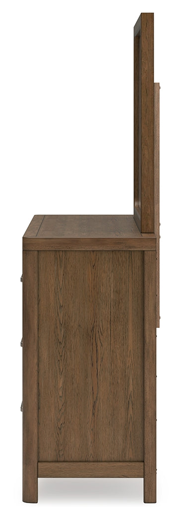 Cabalynn Queen Panel Bed with Storage with Mirrored Dresser and Nightstand in Light Brown from Ashley Furniture - Luna Furniture