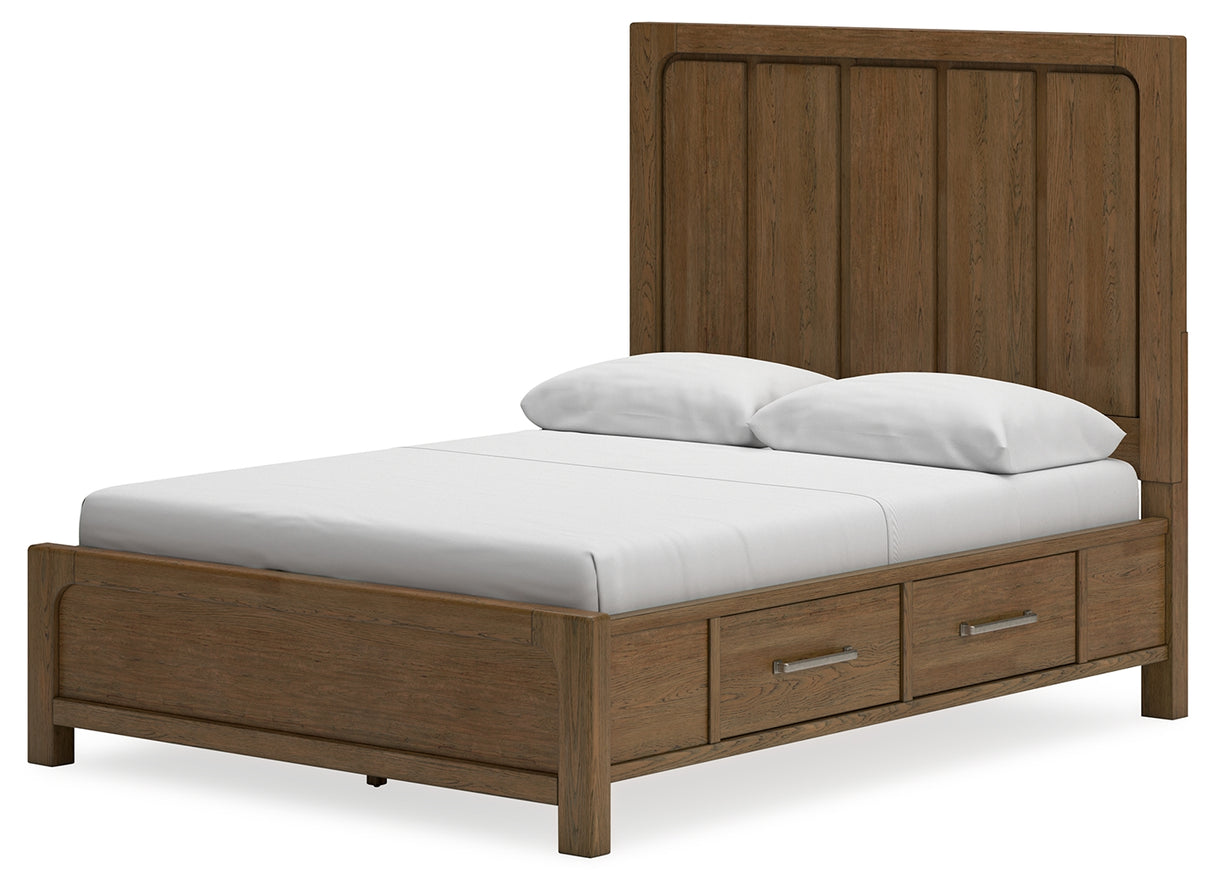 Cabalynn Queen Panel Bed with Storage with Mirrored Dresser, Chest and 2 Nightstands in Light Brown from Ashley - Luna Furniture