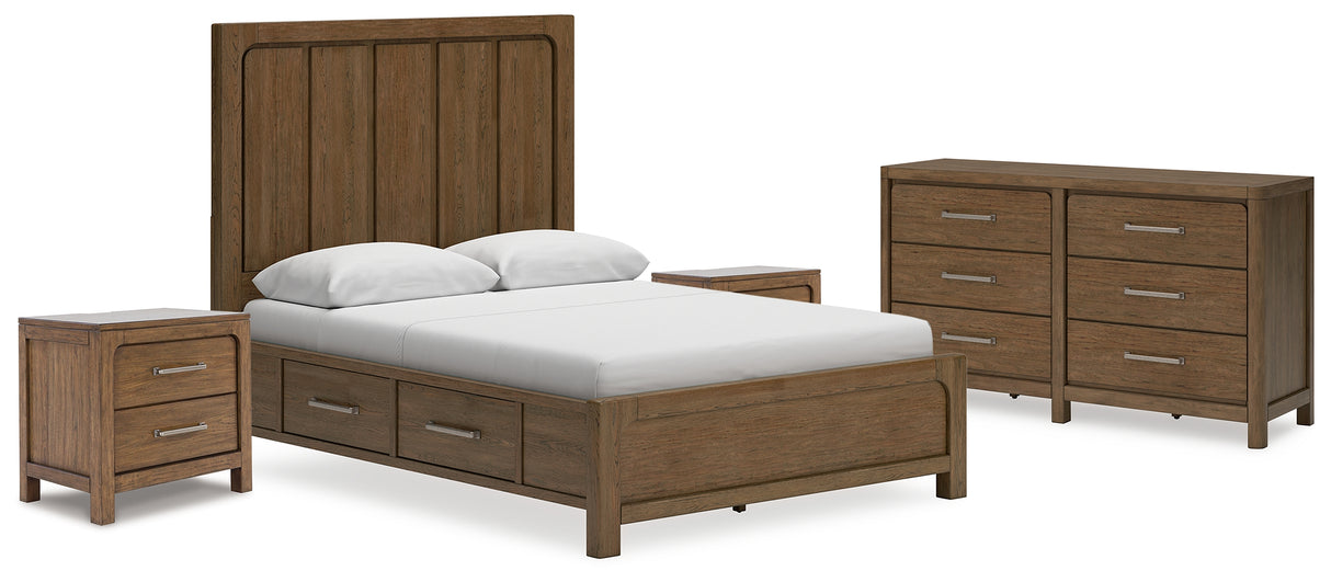 Cabalynn Queen Panel Storage Bed with Dresser and 2 Nightstands in Light Brown from Ashley - Luna Furniture