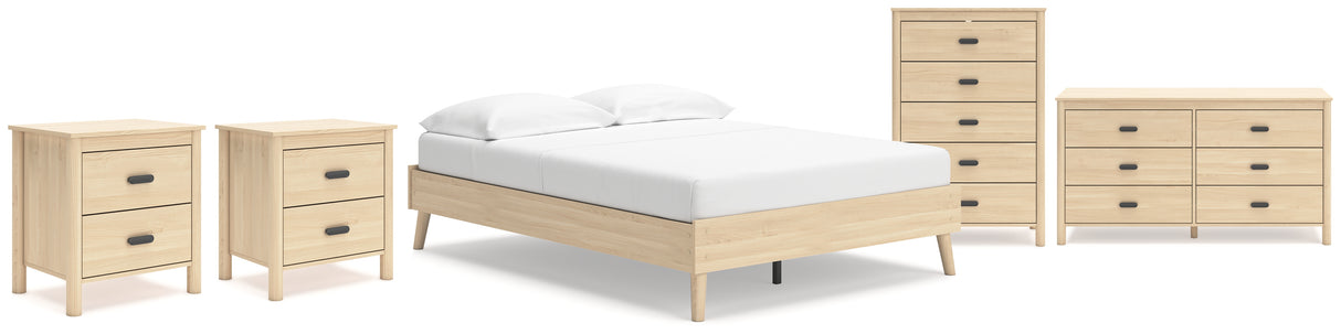 Cabinella Full Platform Bed with Dresser, Chest and 2 Nightstands in Tan from Ashley - Luna Furniture