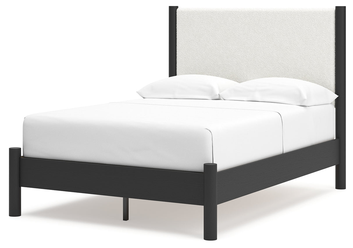 Cadmori Full Upholstered Panel Bed with Dresser in Black/White from Ashley - Luna Furniture