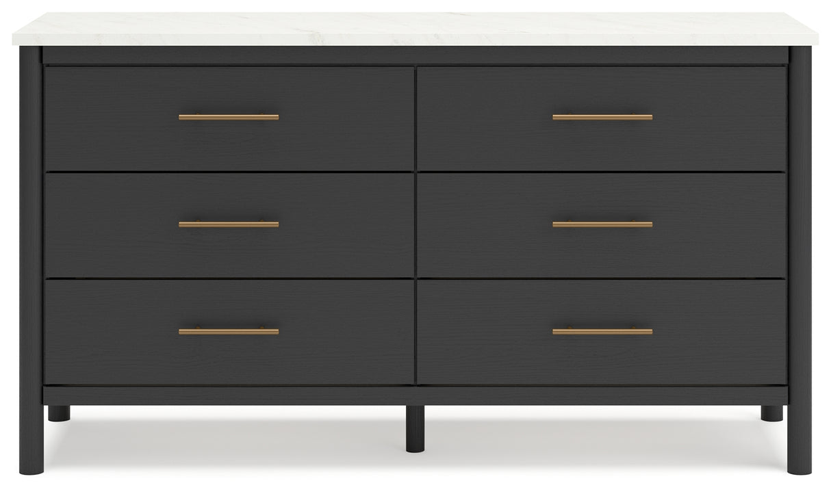 Cadmori Full Upholstered Panel Bed with Dresser in Black/White from Ashley - Luna Furniture