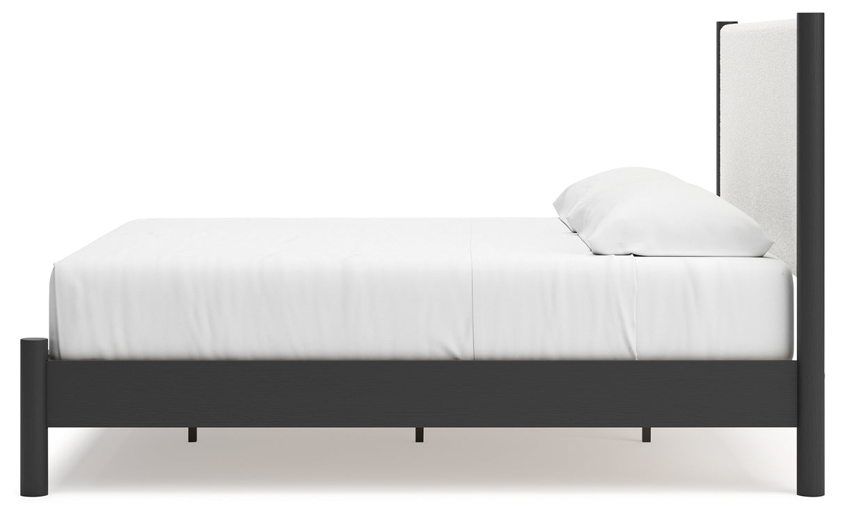 Cadmori King Upholstered Panel Bed with 2 Nightstands in Black/White from Ashley - Luna Furniture