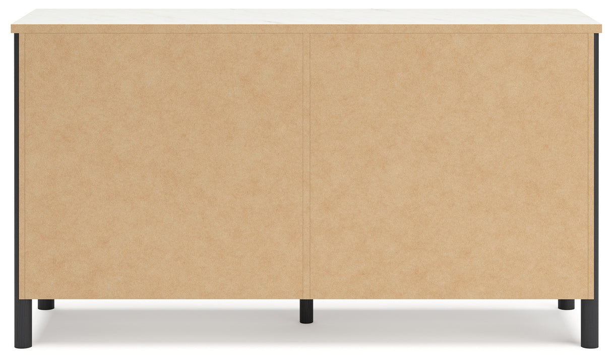 Cadmori King Upholstered Panel Bed with Dresser in Black/White from Ashley - Luna Furniture