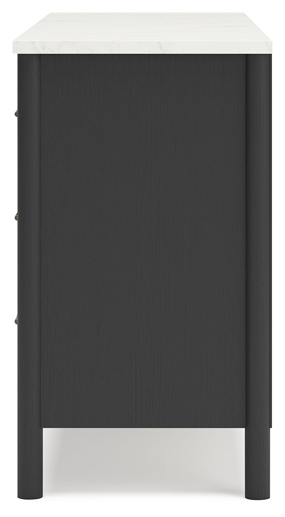 Cadmori Queen Upholstered Panel Bed with Dresser in Black/White from Ashley - Luna Furniture