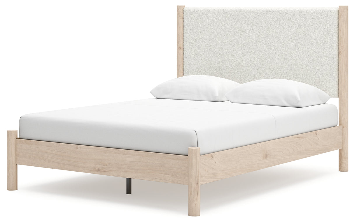 Cadmori Queen Upholstered Panel Bed with Mirrored Dresser, Chest and Nightstand in Two-tone from Ashley - Luna Furniture