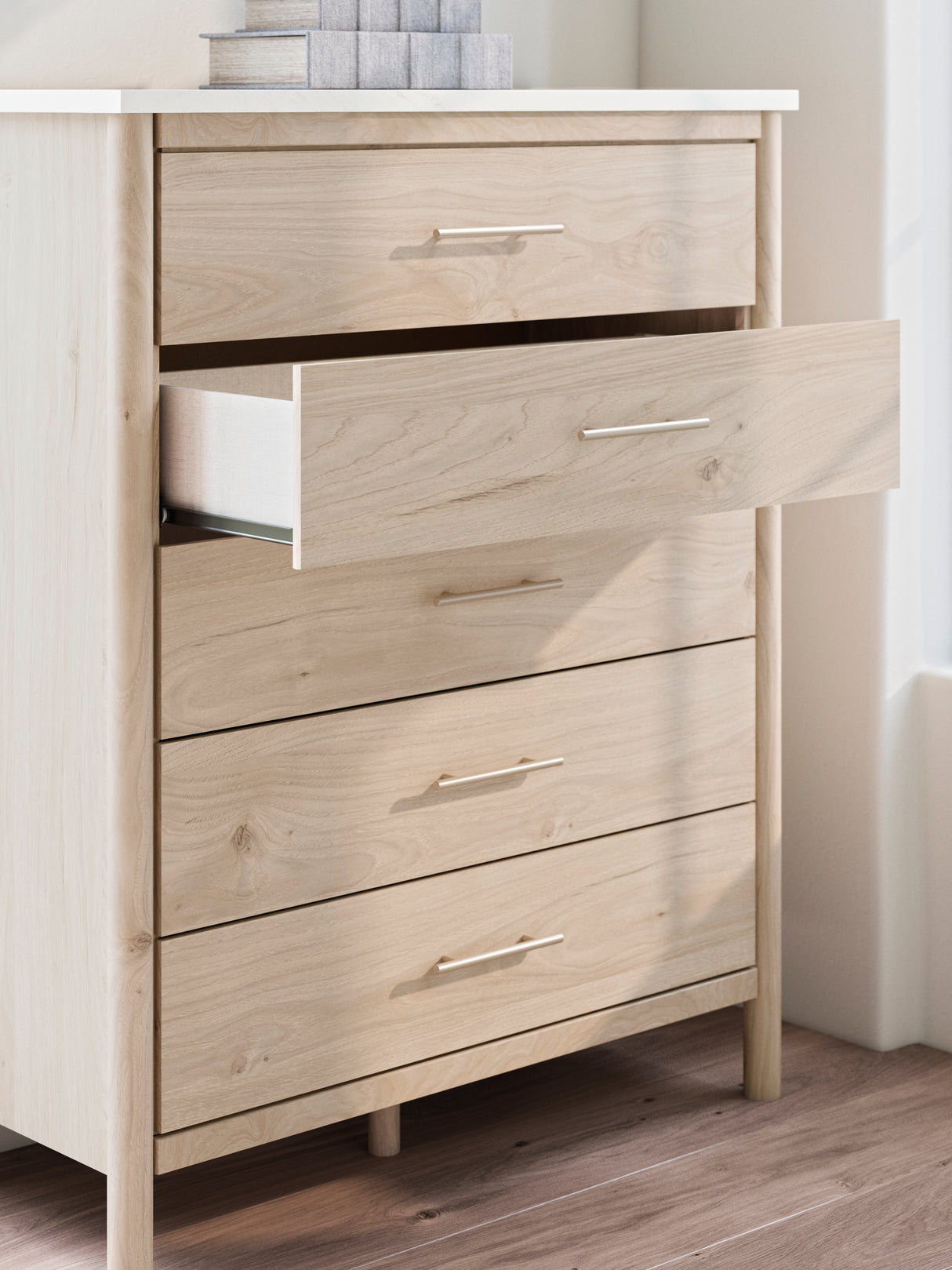 Cadmori Queen Upholstered Panel Bed with Mirrored Dresser, Chest and Nightstand in Two-tone from Ashley - Luna Furniture