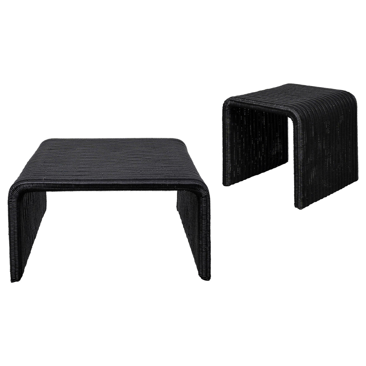 Cahya Black 2-Piece Rattan Coffee and End Table Set from Coaster - Luna Furniture