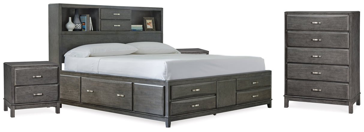 Caitbrook Gray King Storage Bed, Chest and 2 Nightstands from Ashley - Luna Furniture