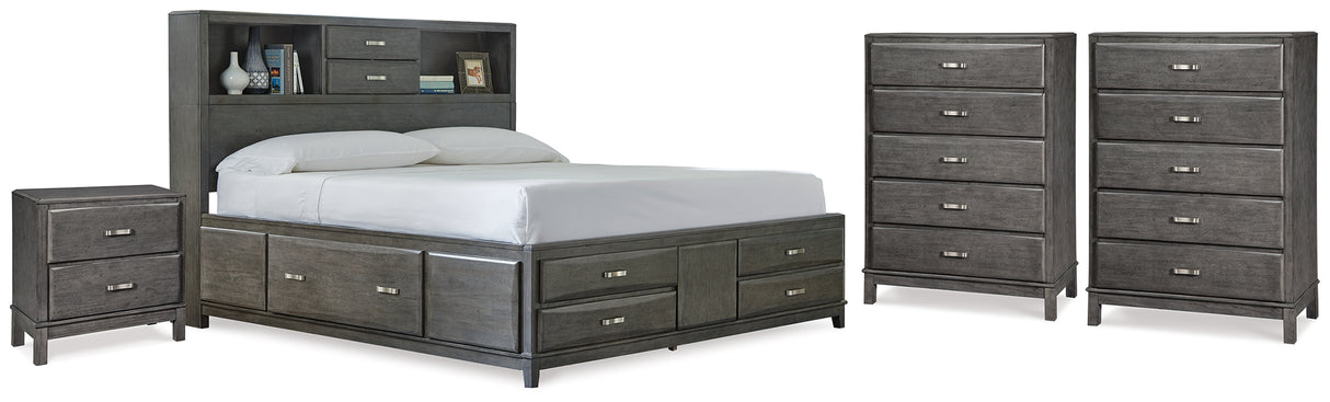Caitbrook Gray Queen Storage Bed, 2 Chests and 2 Nightstands from Ashley - Luna Furniture