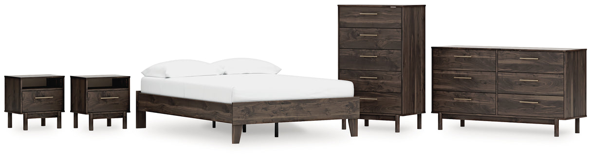 Calverson Mocha Full Platform Bed with Dresser, Chest and 2 Nightstands from Ashley Furniture - Luna Furniture