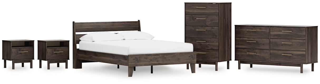 Calverson Mocha Full Platform Bed with Dresser, Chest and 2 Nightstands from Ashley Furniture - Luna Furniture