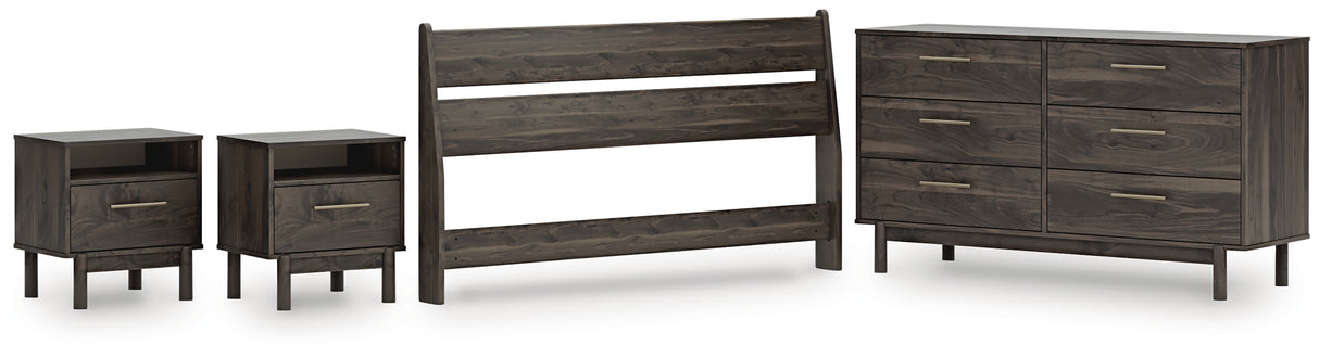 Calverson Mocha Queen Panel Headboard with Dresser and 2 Nightstands from Ashley Furniture - Luna Furniture