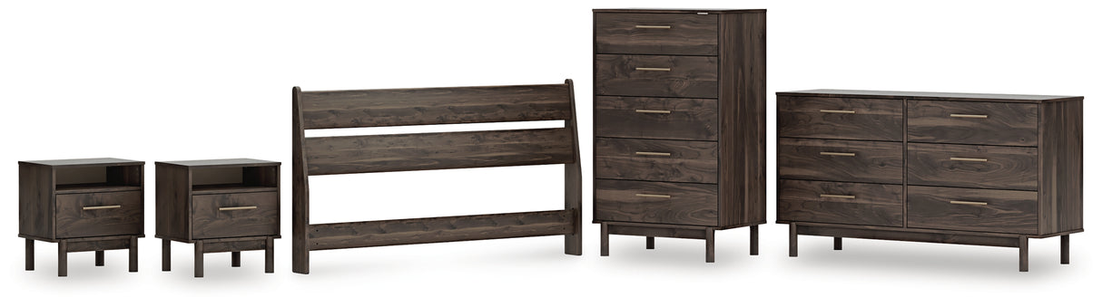 Calverson Mocha Queen Panel Headboard with Dresser, Chest and 2 Nightstands from Ashley Furniture - Luna Furniture