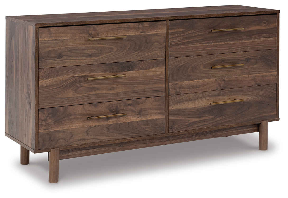 Calverson Mocha Queen Panel Headboard with Dresser, Chest and Nightstand from Ashley Furniture - Luna Furniture