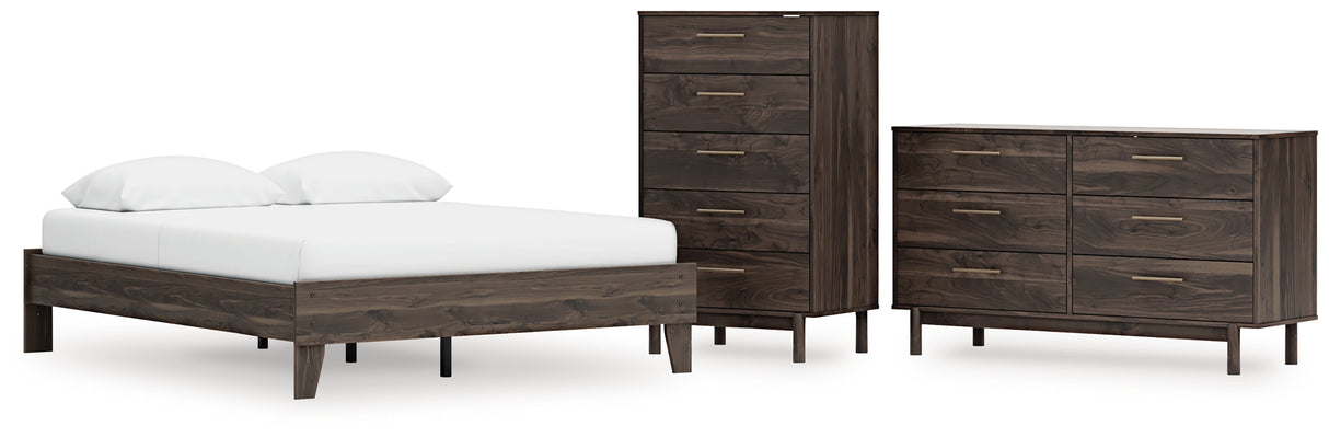Calverson Mocha Queen Platform Bed with Dresser and Chest from Ashley Furniture - Luna Furniture