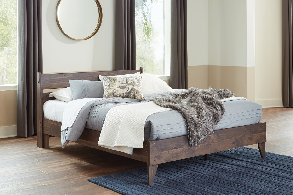 Calverson Mocha Queen Platform Bed with Dresser and Chest from Ashley Furniture - Luna Furniture