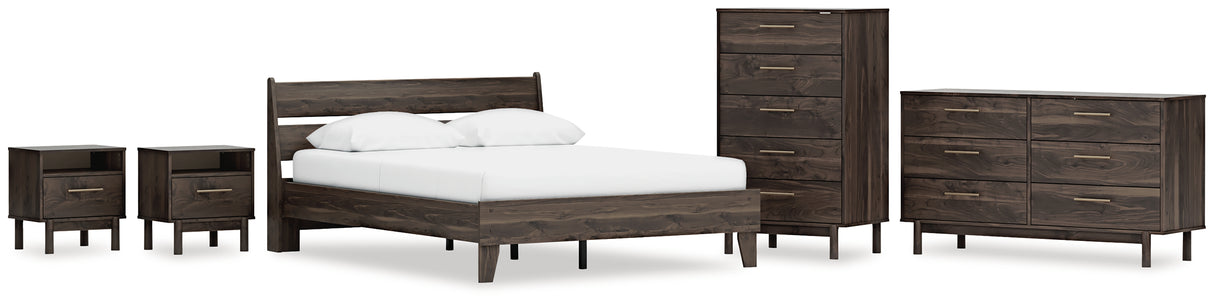 Calverson Mocha Queen Platform Bed with Dresser, Chest and 2 Nightstands from Ashley Furniture - Luna Furniture