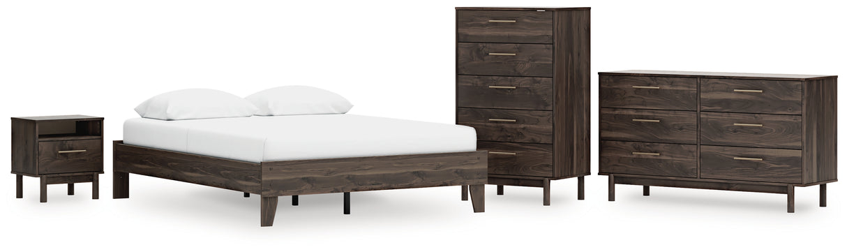 Calverson Mocha Queen Platform Bed with Dresser, Chest and Nightstand from Ashley Furniture - Luna Furniture