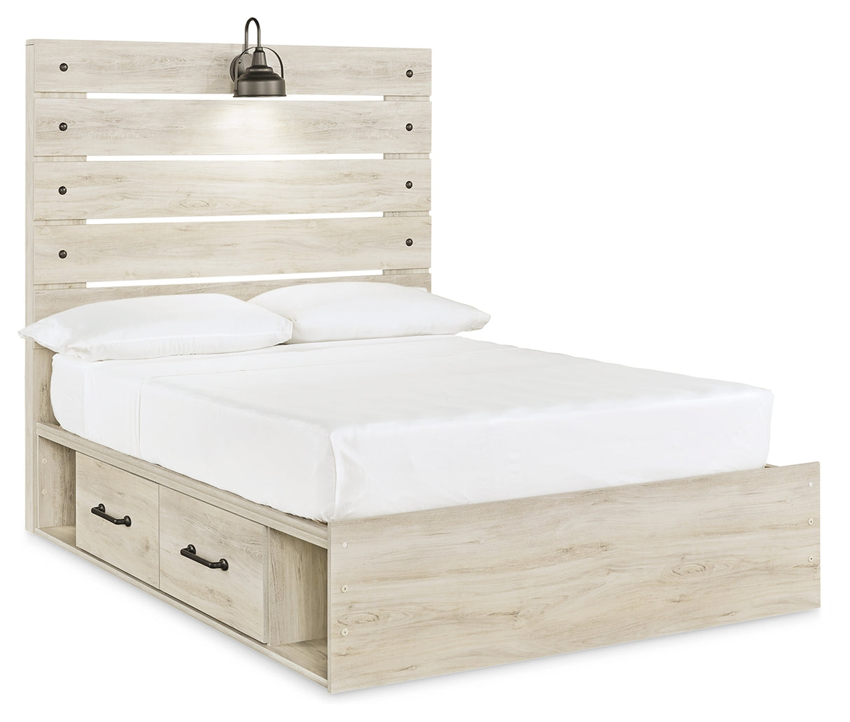 Cambeck Full Panel Bed with 2 Storage Drawers with Mirrored Dresser and 2 Nightstands in Whitewash from Ashley - Luna Furniture