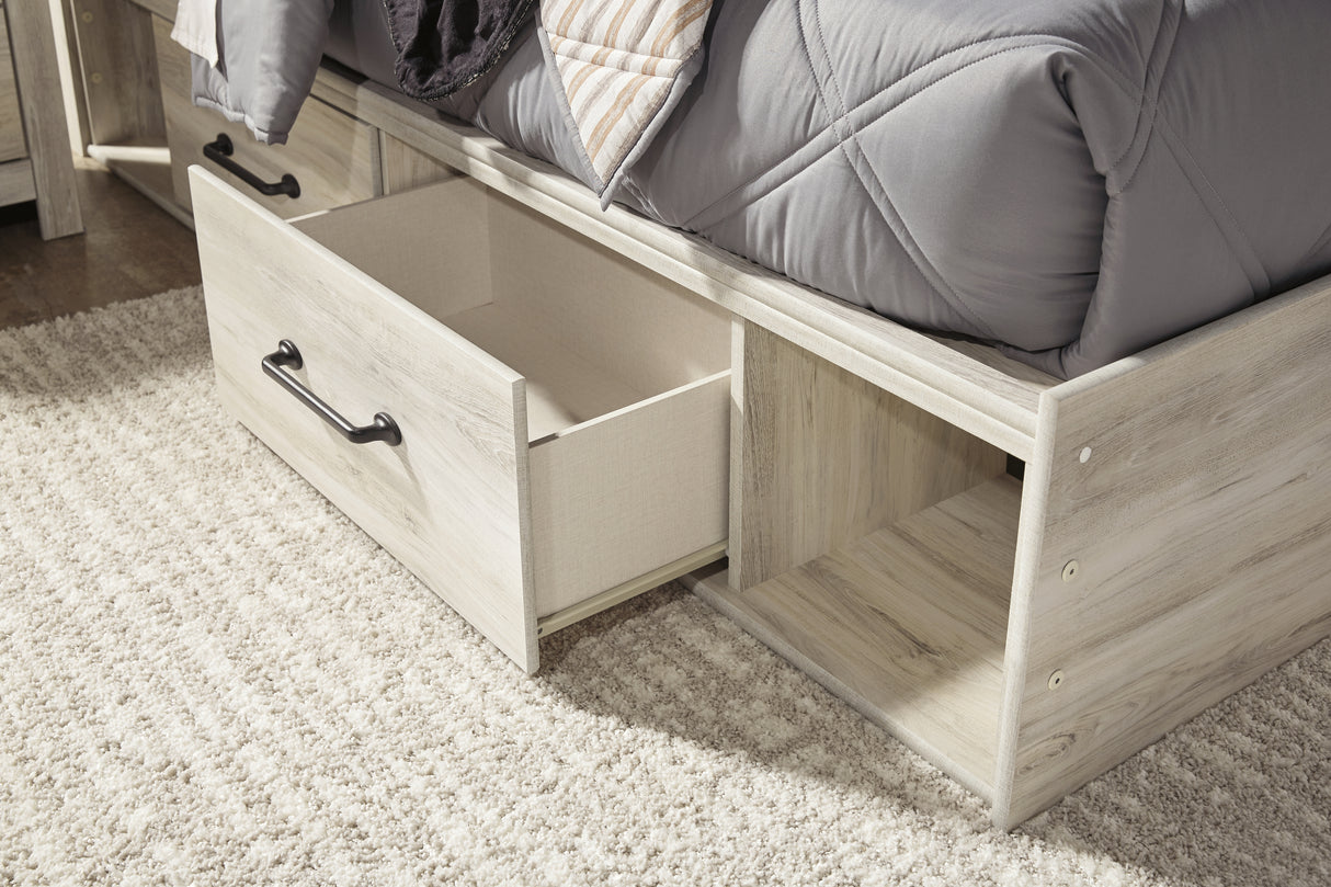 Cambeck Full Panel Bed with 2 Storage Drawers with Mirrored Dresser and Chest in Whitewash from Ashley - Luna Furniture