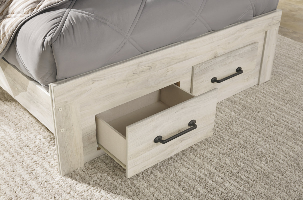 Cambeck Full Panel Bed with 2 Storage Drawers with Mirrored Dresser and Chest in Whitewash from Ashley - Luna Furniture