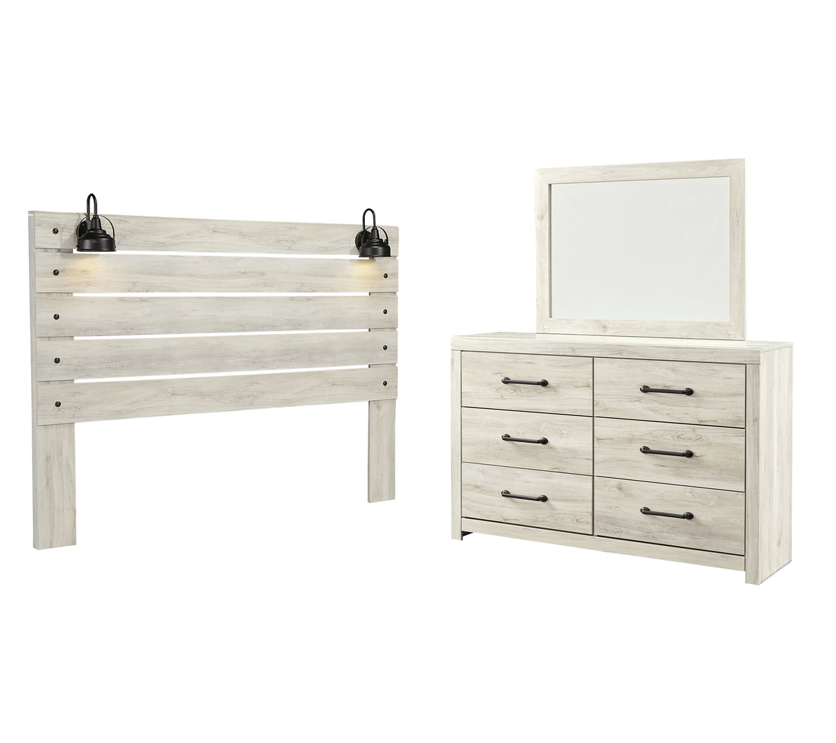 Cambeck King Panel Headboard Bed with Mirrored Dresser in Whitewash from Ashley - Luna Furniture