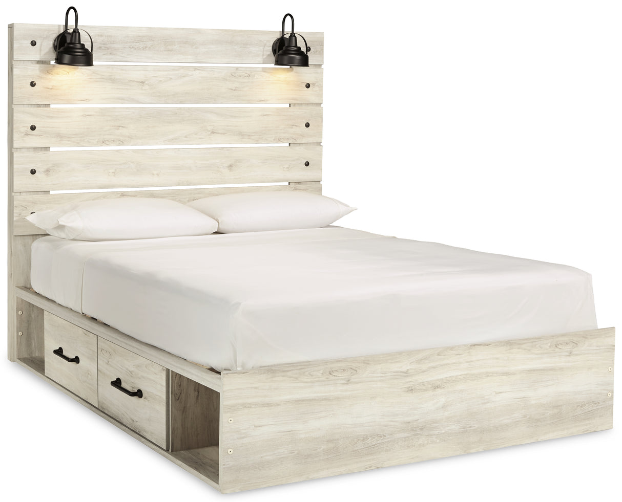 Cambeck Queen Panel Bed with 4 Storage Drawers with Dresser in Whitewash from Ashley - Luna Furniture